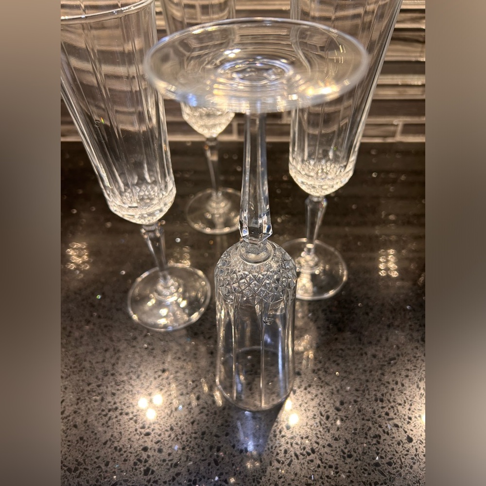 Set of four vintage cut glass champagne glasses